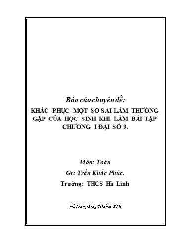 Chuyên đề Khắc phục một số sai lầm thường gặp của học sinh khi làm bài tập chương I đại số - Trần Khắc Phúc