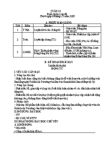 Kế hoạch bài dạy các môn Khối 4 - Tuần 10 - Năm học 2023-2024 - Trường Tiểu học Cẩm Phúc