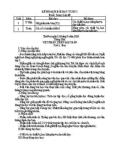 Kế hoạch bài dạy các môn Lớp 4 - Tuần 2 - Năm học 2023-2024 - Trường Tiểu học Cẩm Phúc
