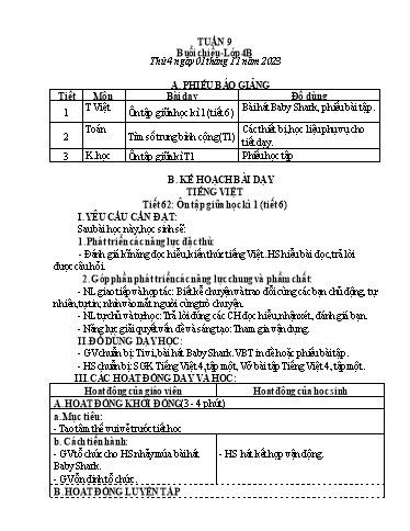 Kế hoạch bài dạy các môn Lớp 4 - Tuần 9 - Năm học 2023-2024 - Trường Tiểu học Cẩm Phúc