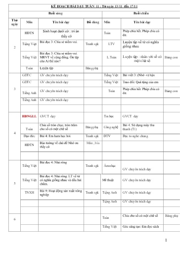 Kế hoạch dạy học các môn Lớp 3 - Tuần 11 - Năm học 2023-2024 - Trường Tiểu học Cẩm Phúc