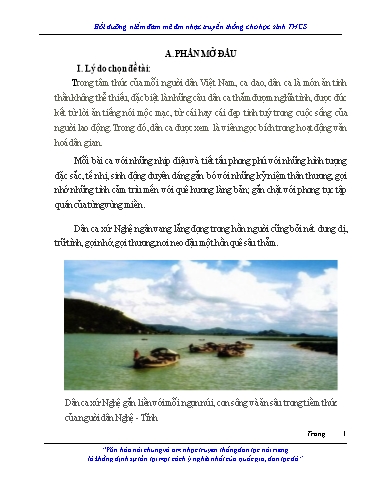 SKKN Bồi dưỡng niềm đam mê âm nhạc truyền thông cho học sinh THCS - Nguyễn Thị Nhung