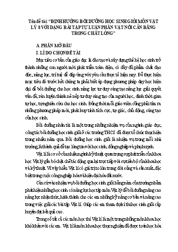 SKKN Định hướng bồi dưỡng học sinh giỏi môn Vật lí 8 với dạng bài tập tự luận phần vật nổi cân bằng trong chất lỏng - Nguyễn Văn Trọng