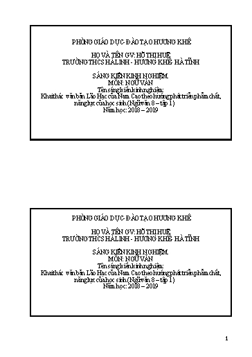 SKKN Khai thác văn bản Lão Hạc của Nam Cao theo hướng phát triển phẩm chất, năng lực của học sinh - Hồ Thị Huệ