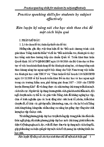 SKKN Rèn luyện kĩ năng nói cho học sinh theo chủ đề một cách hiệu quả - Nguyễn Thị Kim Dung